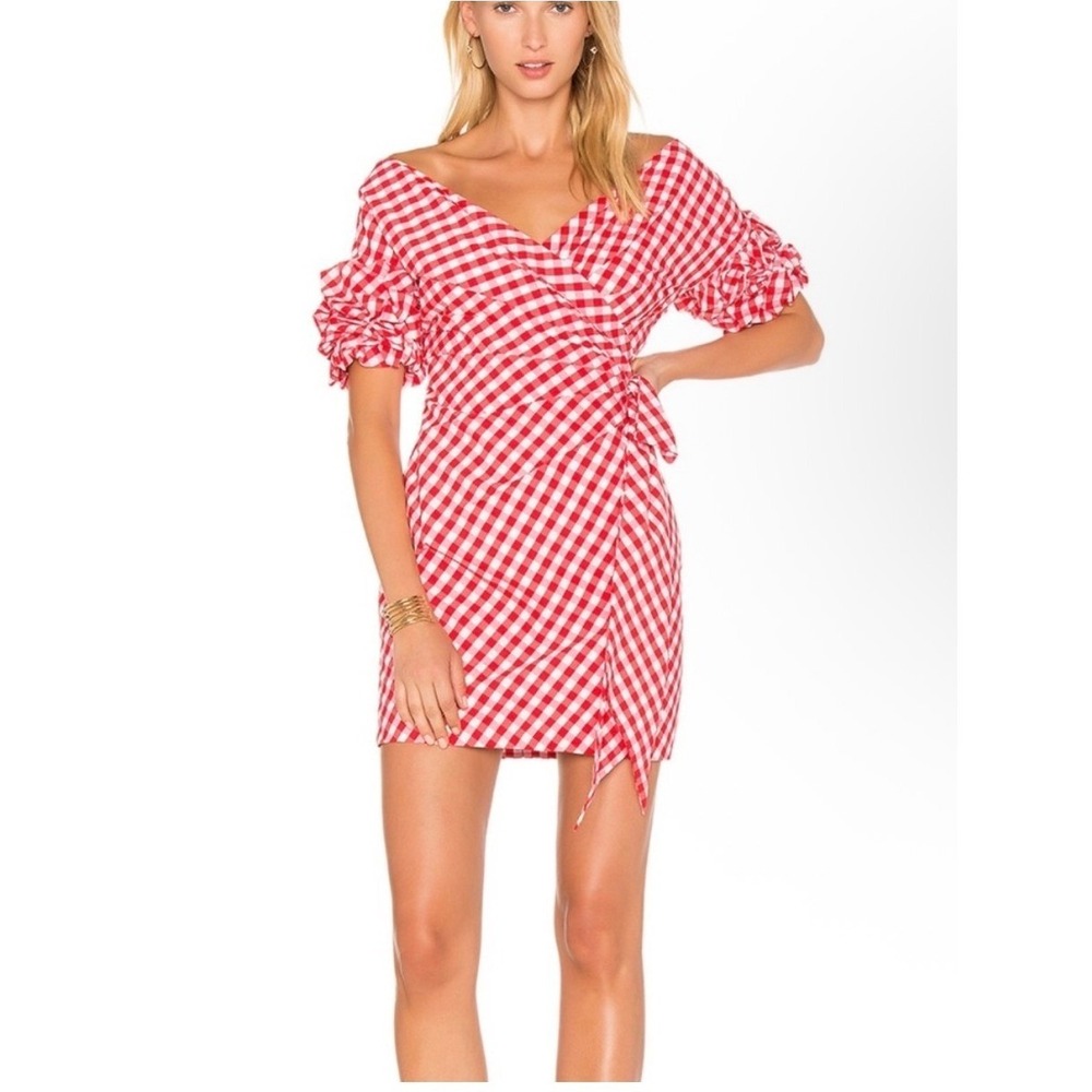 Fame and Partners x‎ REVOLVE Russo Red Gingham Wrap Mini Dress Size 4 - Picture 2 of 11